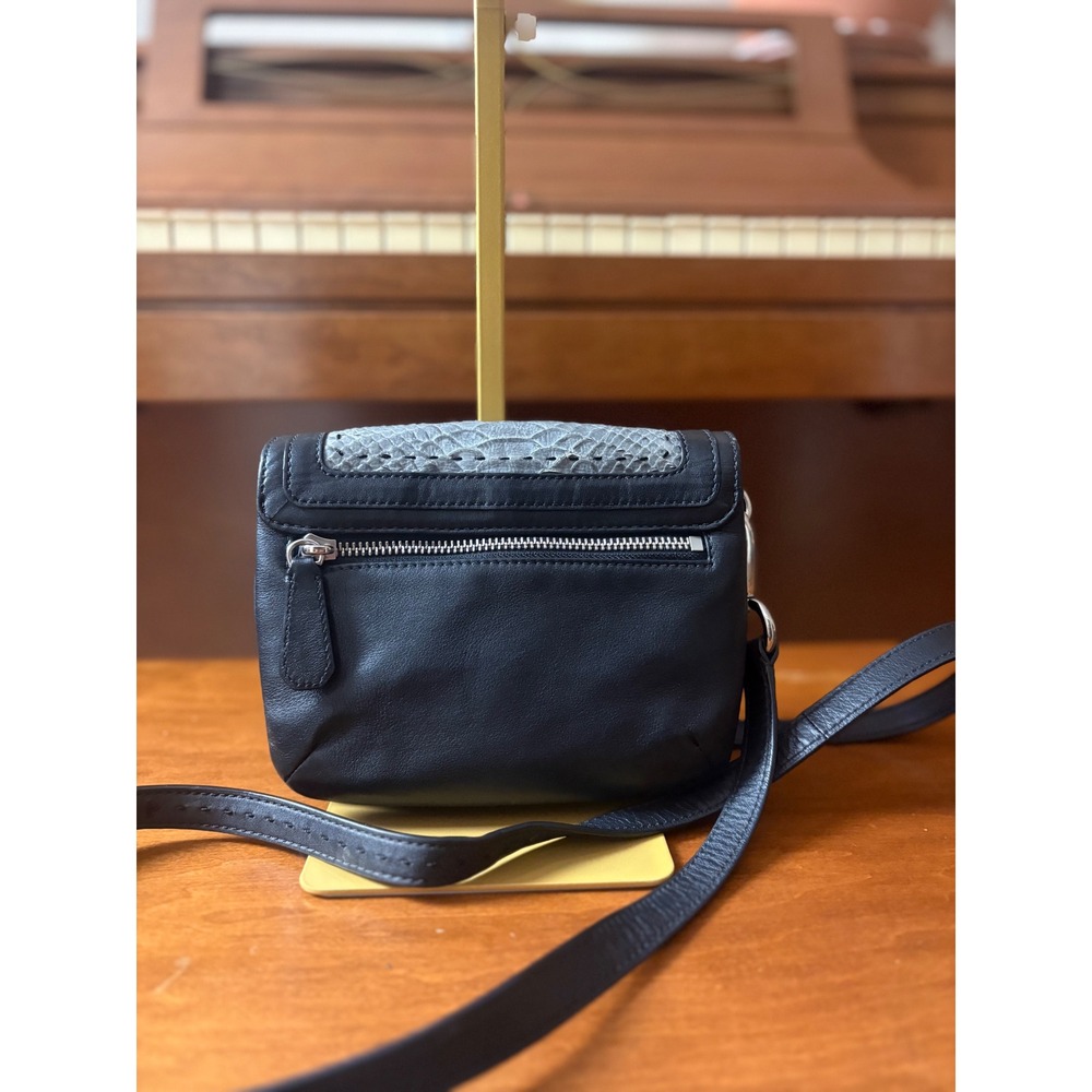 Coach Crossbody Bag Black‎ Leather Grey Python Snakeskin Turnlock Triple Gusset - Picture 2 of 7